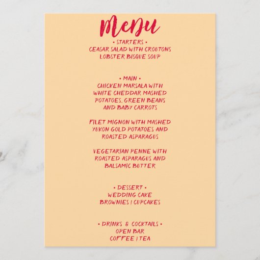 Retro Kleurrijke Handgeschreven Leuk Unieke Bruilo Menu (Voorkant)