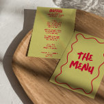 Retro Kleurrijke Handgeschreven Whimsical Bold Bru Menu<br><div class="desc">Een uniek retro mint groen modern handgeschreven huwelijksdiner menu. Die chique sjabloon ontwerp van boho  salie licht groene achtergrond en levendige rode magenta hand geschreven tekst lay-out. Perfect en passend bij de hele suite.</div>