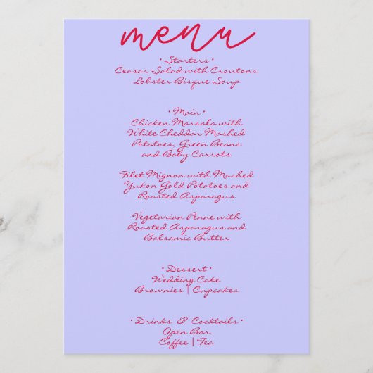 Retro Kleurrijke Handgeschreven Whimsical Bruiloft Menu (Voorkant)