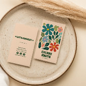 Retro Kleurrijke Handgetekende Groovy Floral Abstr Visitekaartje