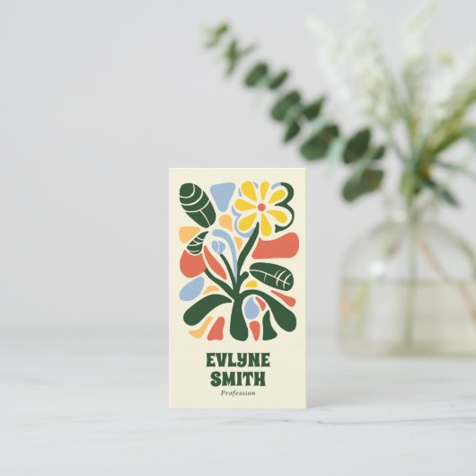 Retro Kleurrijke Handgetekende Groovy Floral Boho  Visitekaartje (Staand voorkant)
