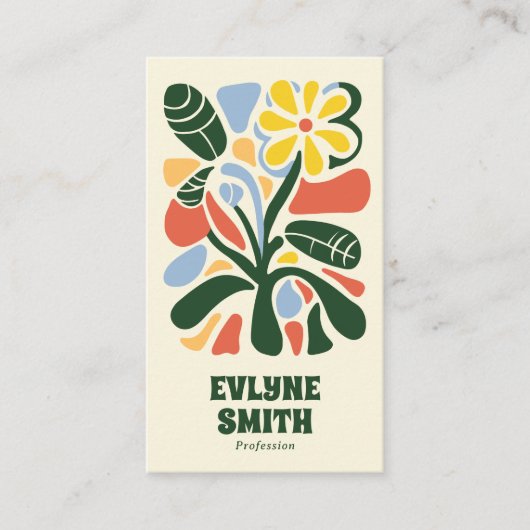 Retro Kleurrijke Handgetekende Groovy Floral Boho  Visitekaartje (Voorkant)