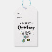 Retro kleurrijke hangende vrome kerstornamenten cadeaulabel (Voorkant)