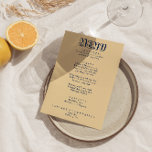 Retro Kleurrijke Heldere Funky Moderne Boho Bruilo Menu<br><div class="desc">Een kleurrijke retro funky moderne lichte bruiloft diner menu. Wat een chique sjabloon ontwerp van boho  perzik gele achtergrond en oxford blauw typografie en met de hand geschreven menu in het blauw. En heldere groene achtergrond. Perfect en passend bij de hele suite.</div>