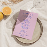 Retro Kleurrijke Heldere Funky Moderne Boho Bruilo Menu<br><div class="desc">Een kleurrijke retro funky moderne lichte bruiloft diner menu. Wat chique sjabloon ontwerp van boho  bleek roze achtergrond en blauw typografie en met de hand geschreven menu in blauw. En heldere groene achtergrond. Perfect en passend bij de hele suite.</div>