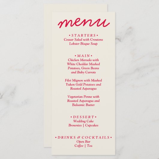 Retro Kleurrijke Heldere Funky Moderne Trendy Brui Menu (Voorkant / Achterkant)