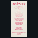 Retro Kleurrijke Heldere Funky Moderne Trendy Brui Menu<br><div class="desc">Een kleurrijke retro funky moderne heldere bruiloft diner menu. Met een chique sjabloon ontwerp van boho  romige achtergrond en rode magenta typografie en met de hand geschreven menu in rood. Perfect en passend bij de hele suite.</div>