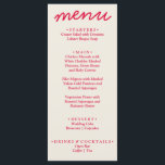 Retro Kleurrijke Heldere Funky Moderne Trendy Brui Menu<br><div class="desc">Een kleurrijke retro funky moderne heldere bruiloft diner menu. Met een chique sjabloon ontwerp van boho romige achtergrond en rode magenta typografie en met de hand geschreven menu in rood. Perfect en passend bij de hele suite.</div>