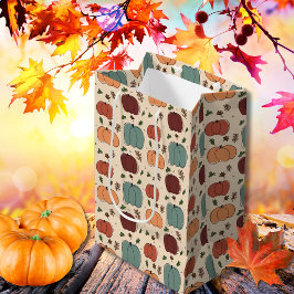 Retro kleurrijke herfstseizoen pompoenen medium cadeauzakje