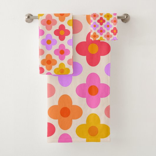 Retro Kleurrijke Hippie Mod Bloemen Patroon Bad Handdoek (Insitu)