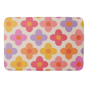 Retro Kleurrijke Hippie Mod Bloemen Patroon Badmat