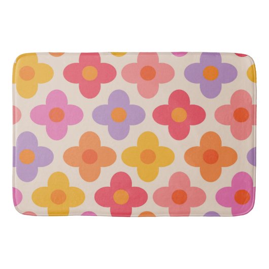 Retro Kleurrijke Hippie Mod Bloemen Patroon Badmat (Voorkant)