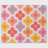 Retro Kleurrijke Hippie Mod Bloemen Patroon Cadeaupapier (Vlak)