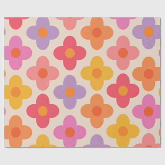 Retro Kleurrijke Hippie Mod Bloemen Patroon Cadeaupapier (Vlak)