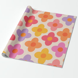 Retro Kleurrijke Hippie Mod Bloemen Patroon Cadeaupapier