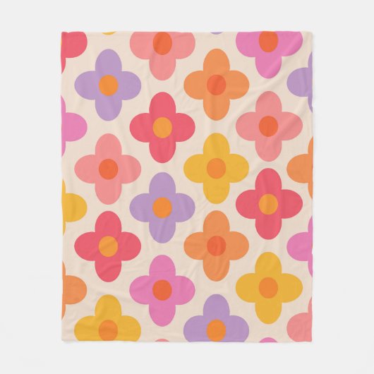 Retro Kleurrijke Hippie Mod Bloemen Patroon Fleece Deken (Voorkant)
