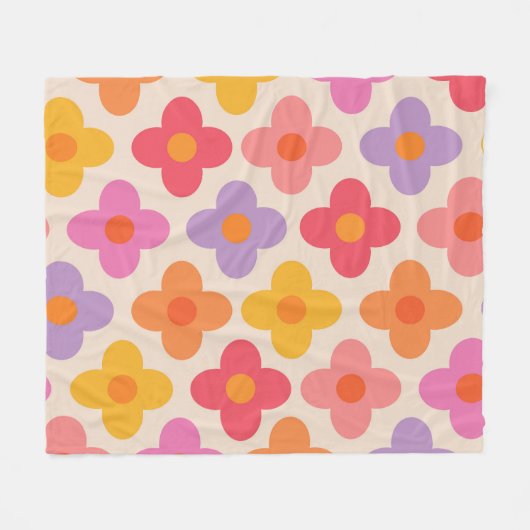 Retro Kleurrijke Hippie Mod Bloemen Patroon Fleece Deken (Voorkant (Horizontaal))