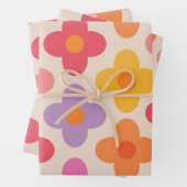 Retro Kleurrijke Hippie Mod Bloemen Patroon Inpakpapier Vel (In situ)