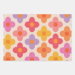 Retro Kleurrijke Hippie Mod Bloemen Patroon Inpakpapier Vel