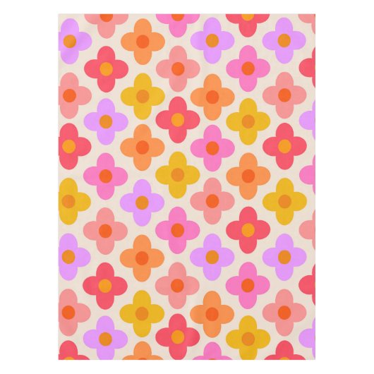 Retro Kleurrijke Hippie Mod Bloemen Patroon Tafelkleed (Voorkant)