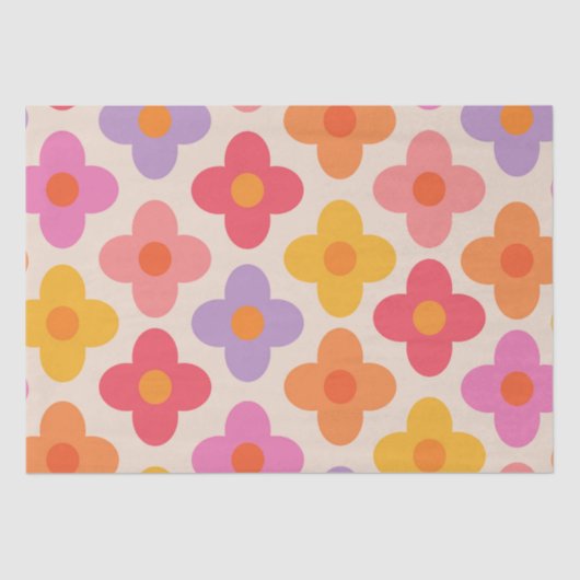 Retro Kleurrijke Hippie Mod Bloemen Patroon Tissuepapier (Voorkant)