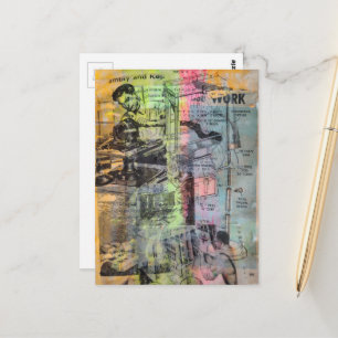 Retro Kleurrijke Houtbewerking mixed media collage Briefkaart