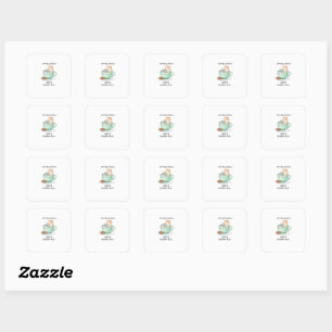 Retro Kleurrijke Kat Aangepaste Naam Lezen Vierkan Vierkante Sticker