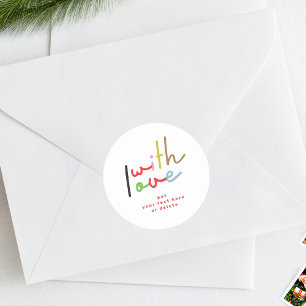 retro kleurrijke kerst met liefde retouradres ronde sticker