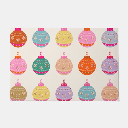 Retro Kleurrijke Kerstballen Deurmat (Voorkant)
