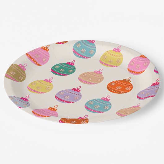 Retro Kleurrijke Kerstballen Papieren Bordje (Gekanteld)