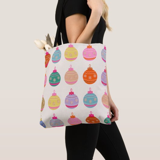 Retro Kleurrijke Kerstballen Tote Bag (Dichtbij)