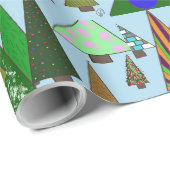 Retro kleurrijke kerstbomen cadeaupapier (Rol Hoek)