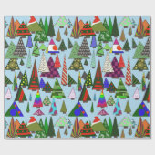 Retro kleurrijke kerstbomen cadeaupapier (Vlak)