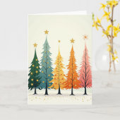Retro Kleurrijke Kerstbomen Kaart (Gele Bloem)