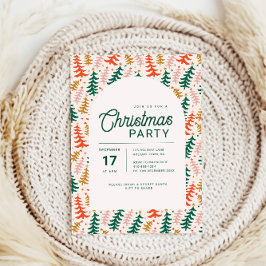 Retro Kleurrijke Kerstboom Party Uitnodiging