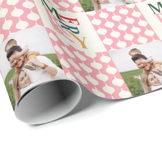 Retro kleurrijke kerstfoto cadeaupapier (Rol Hoek)