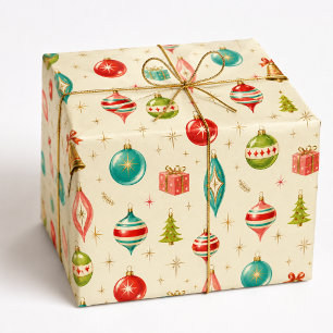 Retro kleurrijke kerstversiering uit de jaren 50 cadeaupapier