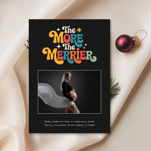Retro Kleurrijke Kerstzwangerschap Zwart Feestdagenkaart