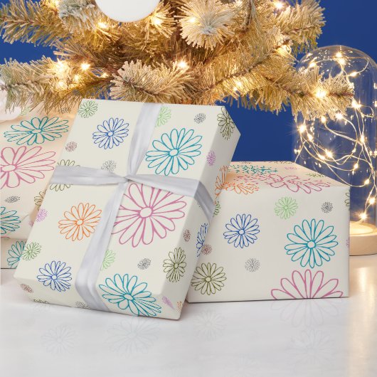Retro Kleurrijke Madeliefjes Cadeaupapier (Feestdagen)