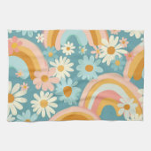 Retro Kleurrijke Madeliefjes En Regenbogen Theedoek (Horizontaal)