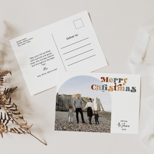 Retro Kleurrijke Merry Christmas Arch Foto Feestdagenkaart