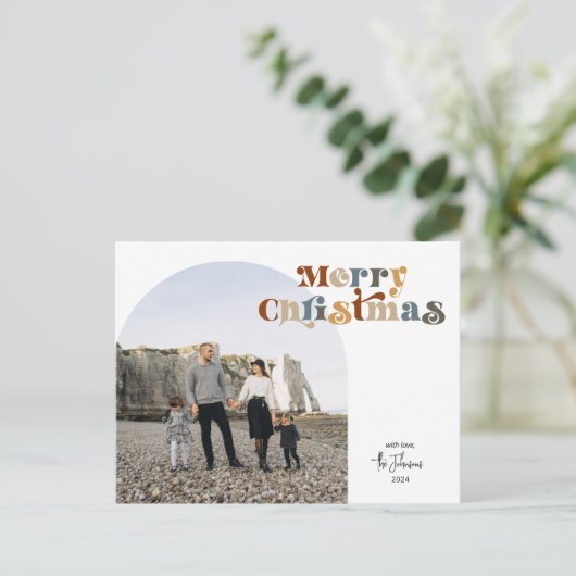 Retro Kleurrijke Merry Christmas Arch Foto Feestdagenkaart (Staand voorkant)