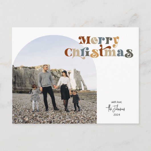 Retro Kleurrijke Merry Christmas Arch Foto Feestdagenkaart (Voorkant)