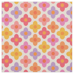 Retro Kleurrijke Mod 1970s Bloemen Patroon Stof