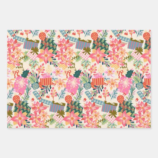 Retro kleurrijke moderne kerstvakantie inpakpapier vel (Voorkant 3)