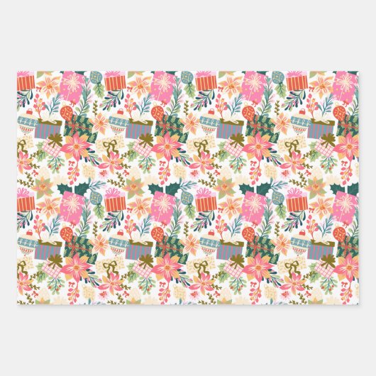 Retro kleurrijke moderne kerstvakantie inpakpapier vel (Voorkant)