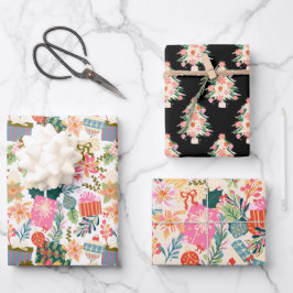 Retro kleurrijke moderne kerstvakantie inpakpapier vel