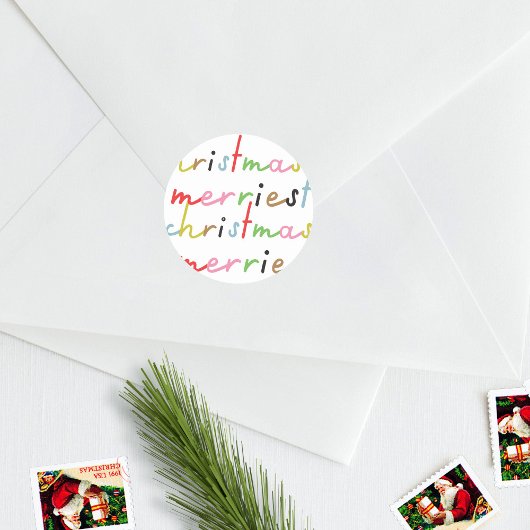 Retro kleurrijke moderne vrolijke kerstvakantie ronde sticker