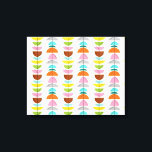 Retro Kleurrijke Nesten Uitgerekt Canvas Print<br><div class="desc">Veer je nest met deze Retro Kleurrijke Nesten Stretched Canvas Print! Het ontwerp heeft een crème achtergrond met gouden spikkels en rijen van heerlijk kitscherige, kleurrijke halfcirkels die rusten op minimalistische, zwarte takken. De halve cirkels lijken op sprookjes, vogelnesten in lichtblauwe, blauwgroen, turquoise, oranje, roze, geel, groen, grijs en bruin...</div>