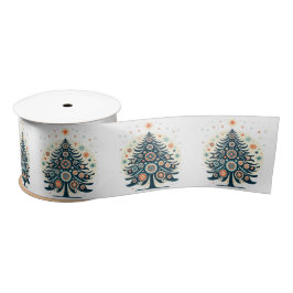 Retro Kleurrijke Nordic Style Kerstboom patroon Satijnen Lint